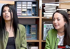 Latin brunettes are fucking a security guard to avoid jail, because they were caught shoplifting