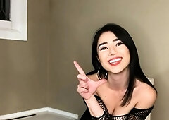 Solo ladyboy jerks her cock after getting wet