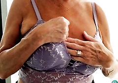 Desiree Eden, 76 years youthful and our oldest granny ever, is back to show off her breasts, widen her legs and finger her twat. What's that u sa