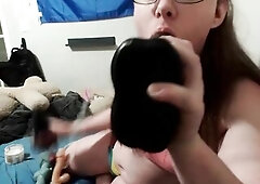 Enby Birthday Angel With Oral-Job Fixation Deepthroats Several Dildos