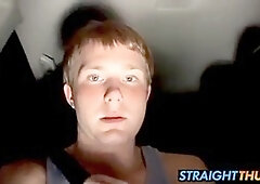 heterosexual thug Billy drains in his car while driving at night