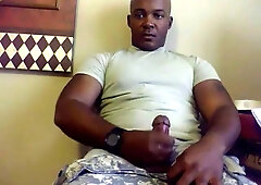 Beefy Black Soldier Jerks Off & Cums 5