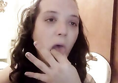 SISSY FLOOZY W/ ANAL PLUG, Plays with EBONY SEX TOY and EATS HER CUM