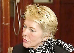 Blond granny gets screwed in the office after sucking a hard schlong