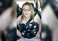 Quick tit flash whilst riding in car public nearly caught