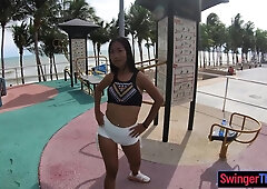 Thai teenager squirting and rides a big penis