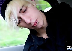 Emo twink greedily sucking dick outdoors