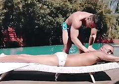 Interracial Pool Makeout in SHORT Shorts