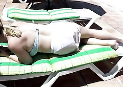 41 year-old Large Tit mother I'd like to fuck Keira gets lustful sunbathing by the pool! That babe pulls out her large natural boobs and lotions 