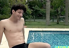 Horny latinos enjoy bareback fuck by the swimming pool