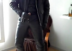 leather biker masked glove smoke cigare relax