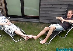 Stud foot tugging dick for cum