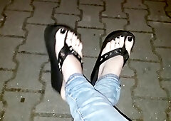 Crossdresser shows off in high heels and flaunts cute feet