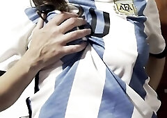 Argentina fan disrobes for her boyfriend, steamy foreplay and football excitement