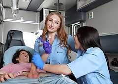 Whorish nurses Skylar Snow and Alexa Chains share hard cock