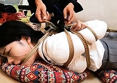 Chinese bondage - Hogtied & rope gagged