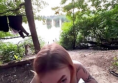 Sexy sex in nature POV: Cum on Lina's moist booty