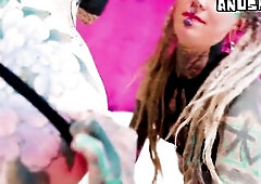 Kellie Pannther visited me all the way from Australia. A different kind of hawt emo pornstar. Large titties, thick lips, pale tattooed skin, pointed e