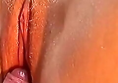 she starts by masturbating and gets his cum on her pussy