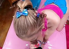 Tiny teenie sucks and rides taboo dick before missionary