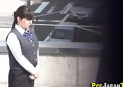 Asian boss lady peeing in public