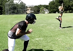 Big Boobed Blonde Cheerleader Honey Blossom Seduces Quarterback Charles Dera