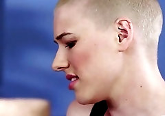 Female with shorty hair gets boned by sexy blonde shemale