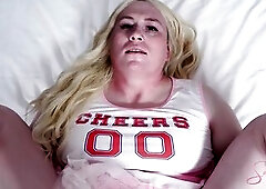 As part of a rookie hazing ritual for the team - that guy has to costume like a cheerleader. But this babe secretly likes it and when that babe's