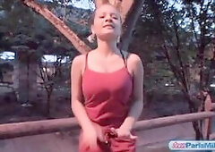 Hot busty teen gets tits out while on a jog