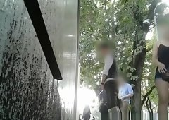 Girls caught pissing outdoors in public