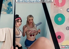 Big tits shemales friend is waiting for them in a sex swing