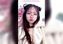 SFW* Cute face kitty sissy Tongue Piercings smokin' outdoors