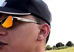 Naughty married gal meets gym mate, porks in woods. Milk in