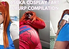 The ultimate Asuka cosplay fart and burp compilation! See me as Asuka from Evangelion in multiple outfits: eating lots of food at the cosplay conventi