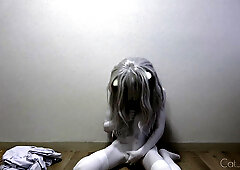 Skinny, cum on clothes