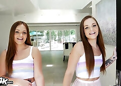 Twin pornstars Sami and Joey White share creampie and cumshot in a luxury loft