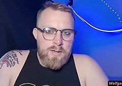 Hairy daddy bear pleasures himself until he shoots a huge load