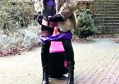 Watch this kinky amateur guy get his ass punished while he masturbates in public