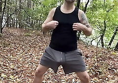 Handsome buddy jerking off by the lake at his local park exposed dick don cock penis hairy bator