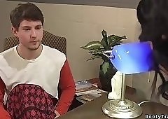 Tranny nurse anal fucks dude in office