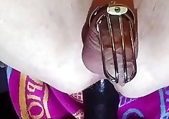 He finally releases his boner from a chastity cage