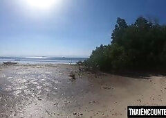 Hot Cherry takes big dick inside her mouth and pussy at the beach