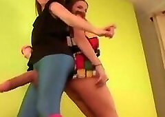 Kinky teens bang the biggest strapon dildos and spray love juice everywhere