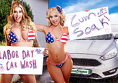 Venus Rivers And Lolly Dames In Car Wash Duo Shake Tits And Score Big