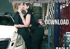 Massive booty curvy mother I'd like to fuck mechanic screws breasty golden-haired lesbo in garage