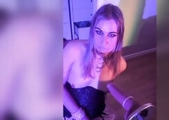 trans cutie edges clitoris and warms up mouth for training