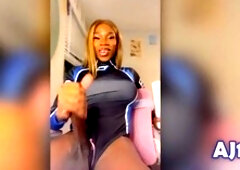 Ebony muscle shemale aj180 pleasures herself in hot solo action