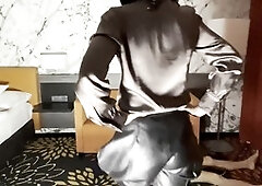 Victoria Valente dominates her slave, trampling him under her high heels as human furniture