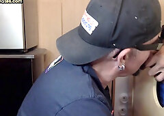 Gloryhole real DILF takes cock deep in his greedy mouth