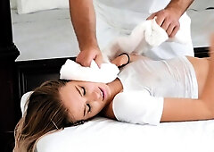 Horny young blonde turns a massage into a hot fuck session